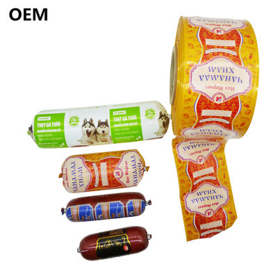 โลโก้ 5 ชั้นที่พิมพ์ออกมาปลอกไส้กรอกพลาสติกที่กำหนดเอง