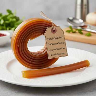Halal Certified Cowskin Collagen Casings 15meter/strand for Edible Sausages